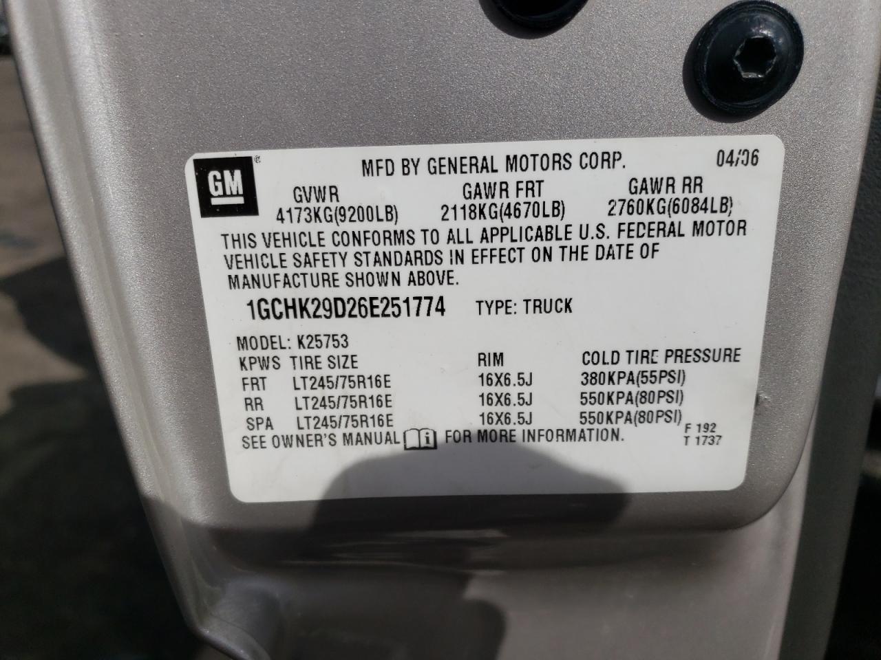 Photo 10 from auction – 2006 CHEVROLET SILVERADO with VIN 1GCHK29D26E251774