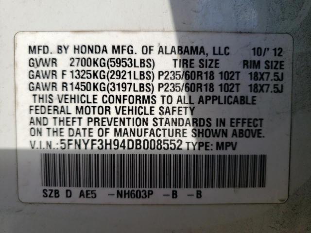 Photo 10 from auction – 2013 HONDA PILOT TOUR with VIN 5FNYF3H94DB008552
