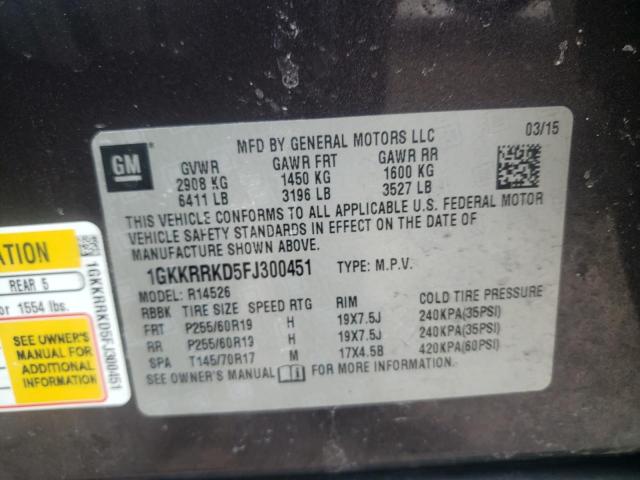 Photo 10 from auction – 2015 GMC ACADIA SLT with VIN 1GKKRRKD5FJ300451