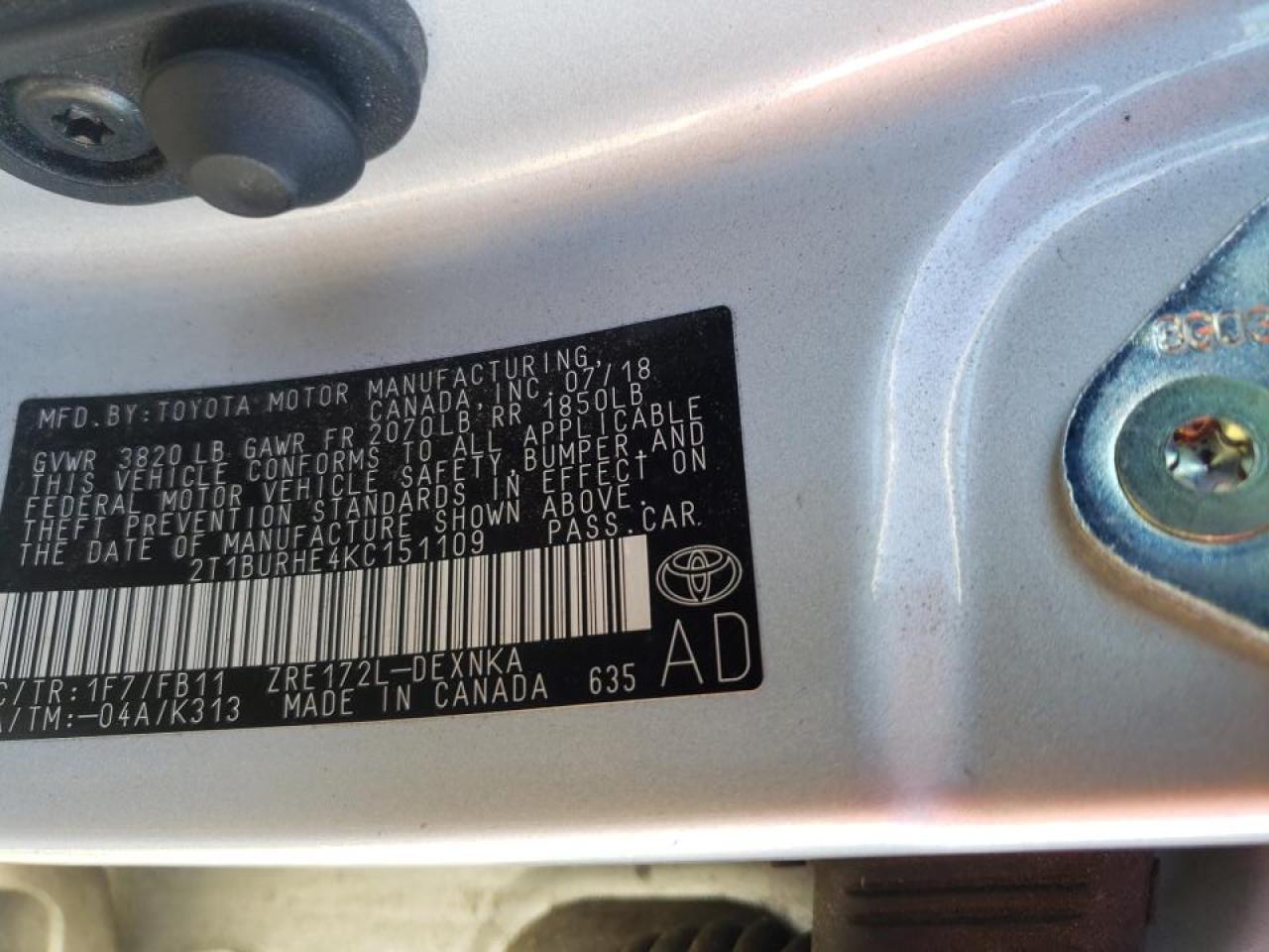 Photo 10 from auction – 2019 TOYOTA COROLLA L with VIN 2T1BURHE4KC151109