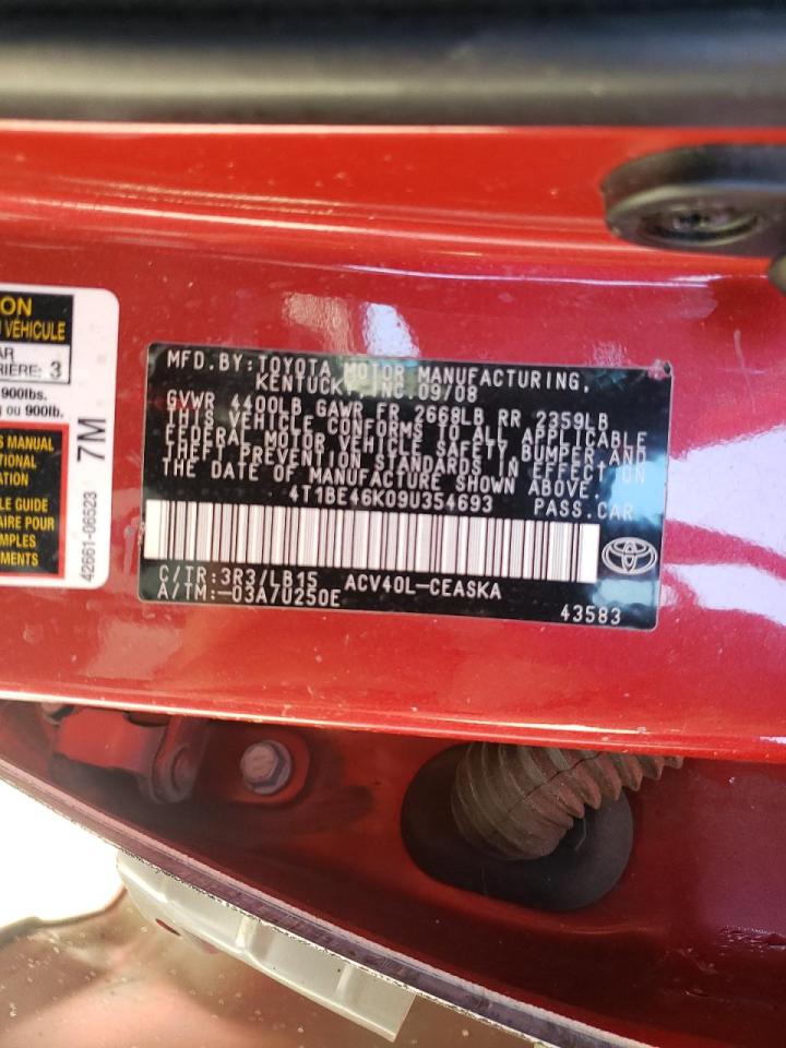Photo 10 from auction – 2009 TOYOTA CAMRY BASE with VIN 4T1BE46K09U354693