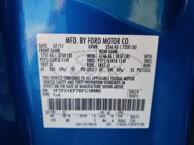 Photo 10 from auction – 2011 FORD F150 SUPER with VIN 1FTFX1EF7BFC18980