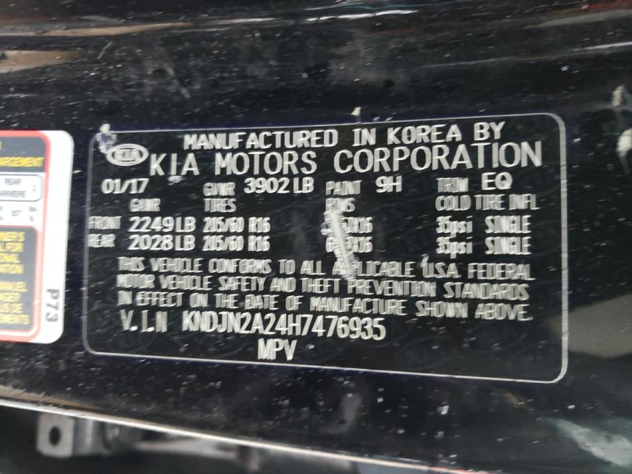 Photo 10 from auction – 2017 KIA SOUL with VIN KNDJN2A24H7476935