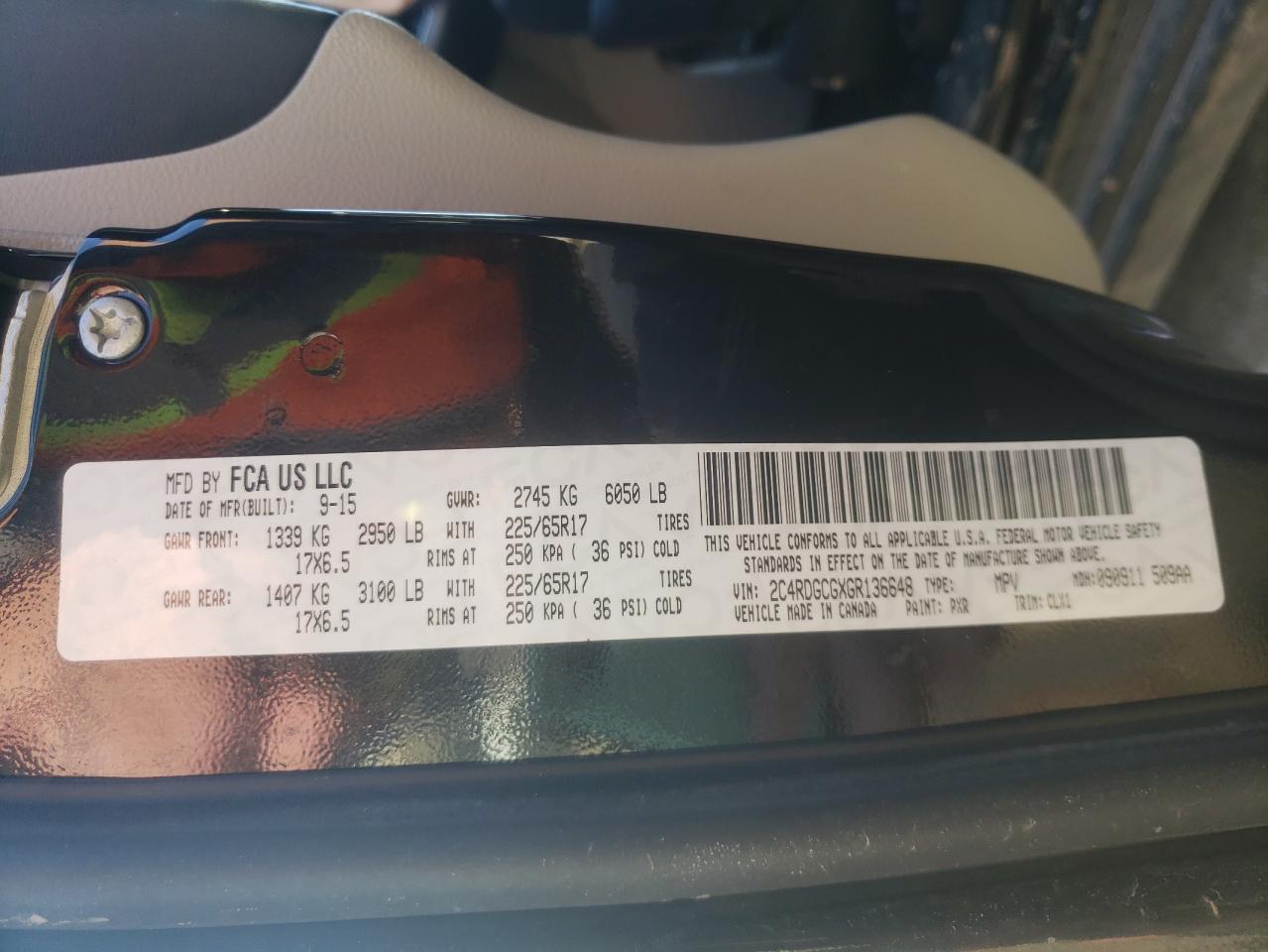 Photo 10 from auction – 2016 DODGE GRAND CARA with VIN 2C4RDGCGXGR136648
