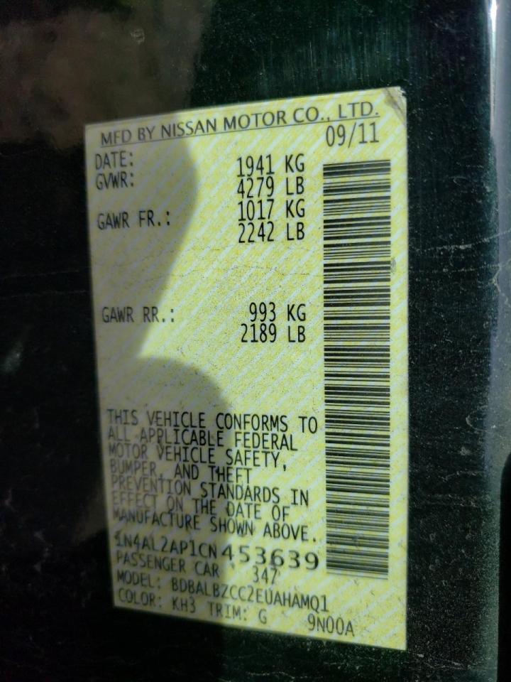 Photo 10 from auction – 2012 NISSAN ALTIMA BAS with VIN 1N4AL2AP1CN453639