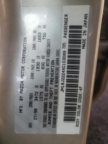 Photo 10 from auction – 1999 MAZDA PROTEGE DX with VIN JM1BJ2224X0103089