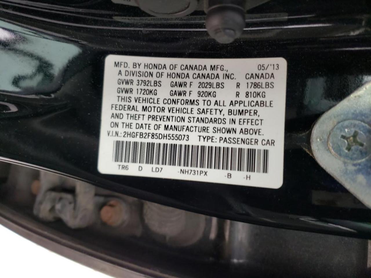 Photo 10 from auction – 2013 HONDA CIVIC EX with VIN 2HGFB2F85DH555073