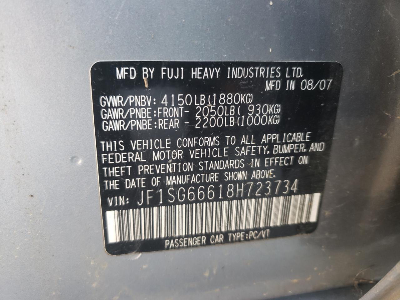 Photo 10 from auction – 2008 SUBARU FORESTER S with VIN JF1SG66618H723734