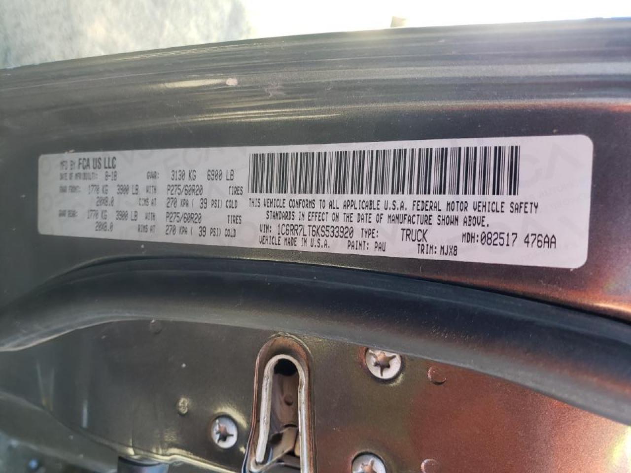 Photo 10 from auction – 2019 RAM 1500 CLASS with VIN 1C6RR7LT6KS533920