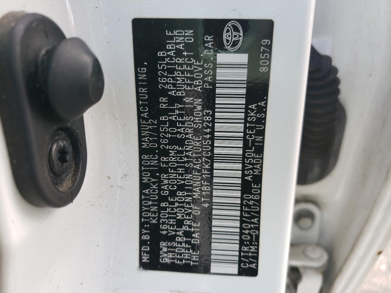Photo 10 from auction – 2012 TOYOTA CAMRY BASE with VIN 4T1BF1FK7CU544283
