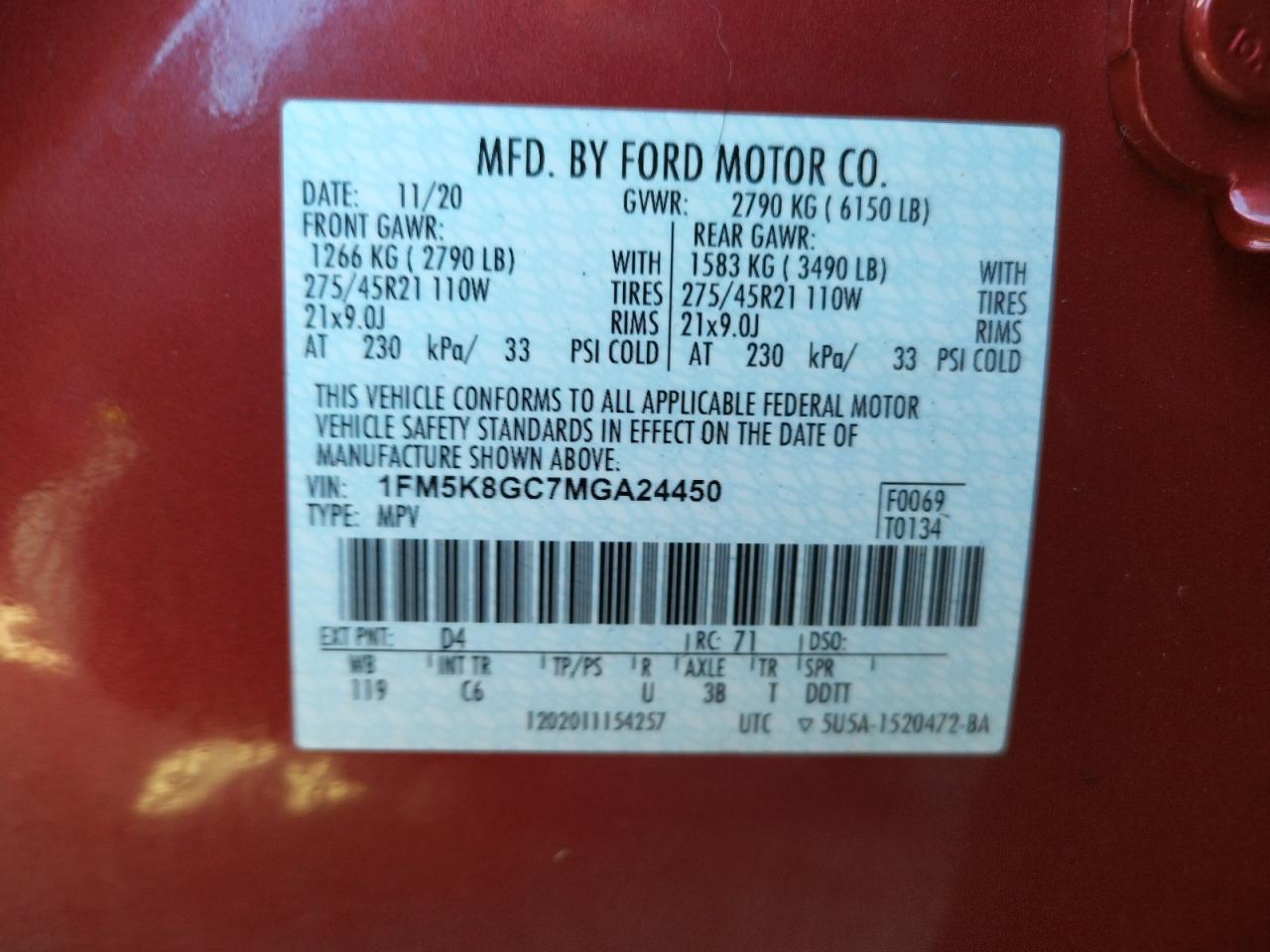 Photo 10 from auction – 2021 FORD EXPLORER S with VIN 1FM5K8GC7MGA24450