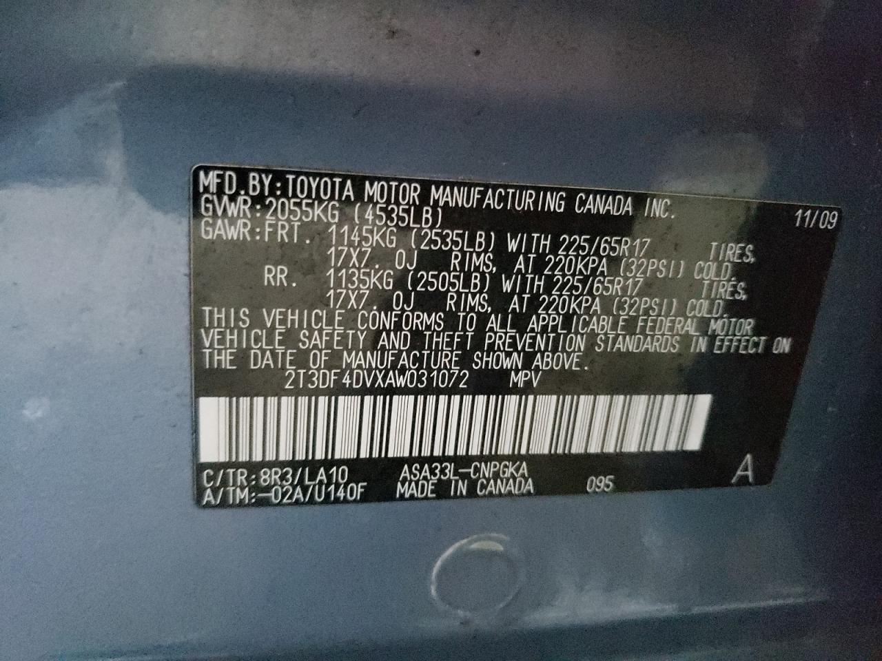 Photo 10 from auction – 2010 TOYOTA RAV4 LIMIT with VIN 2T3DF4DVXAW031072
