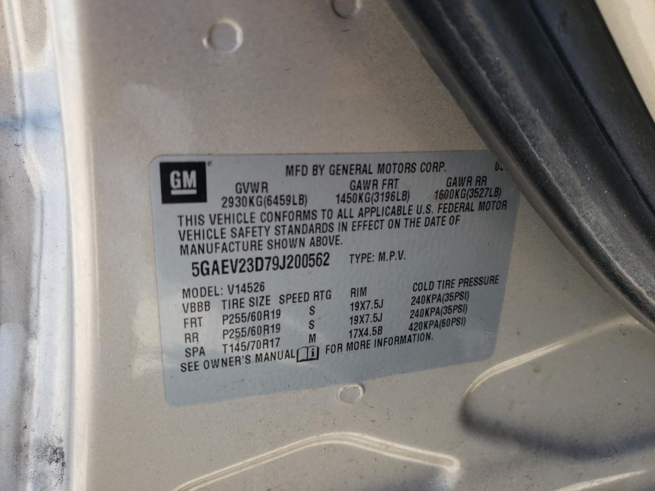 Photo 10 from auction – 2009 BUICK ENCLAVE CX with VIN 5GAEV23D79J200562