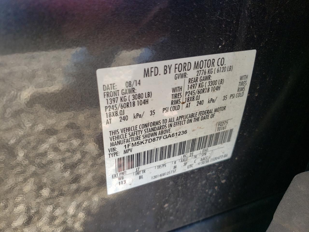 Photo 10 from auction – 2015 FORD EXPLORER X with VIN 1FM5K7D87FGA61236