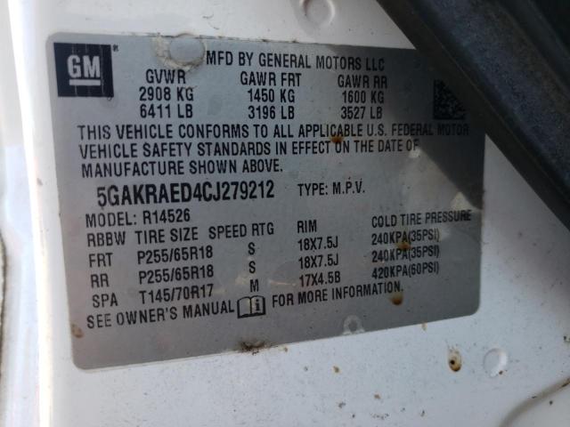 Photo 10 from auction – 2012 BUICK ENCLAVE with VIN 5GAKRAED4CJ279212