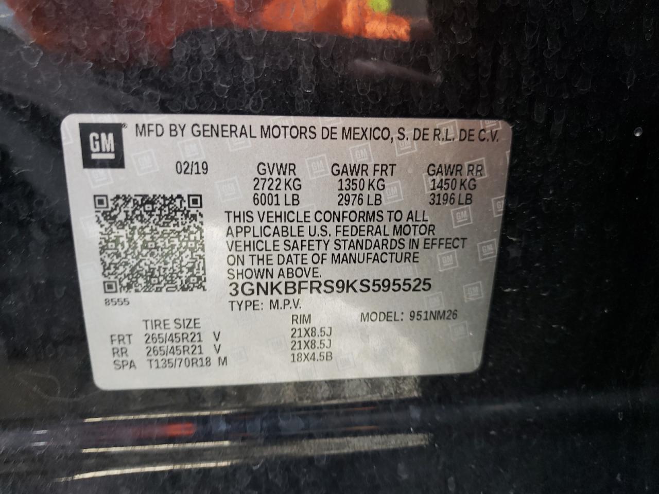 Photo 10 from auction – 2019 CHEVROLET BLAZER PRE with VIN 3GNKBFRS9KS595525