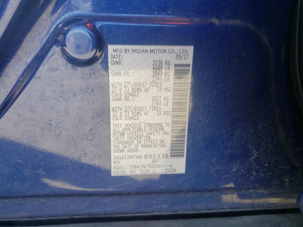 Photo 10 from auction – 2017 NISSAN ROGUE S with VIN 5N1AT2MTXHC895336
