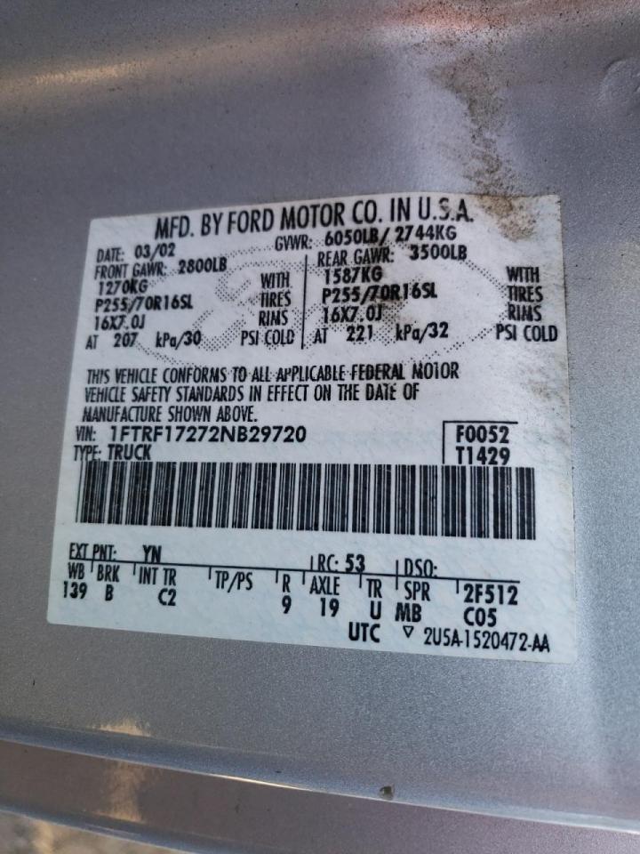 Photo 10 from auction – 2002 FORD F150 with VIN 1FTRF17272NB29720