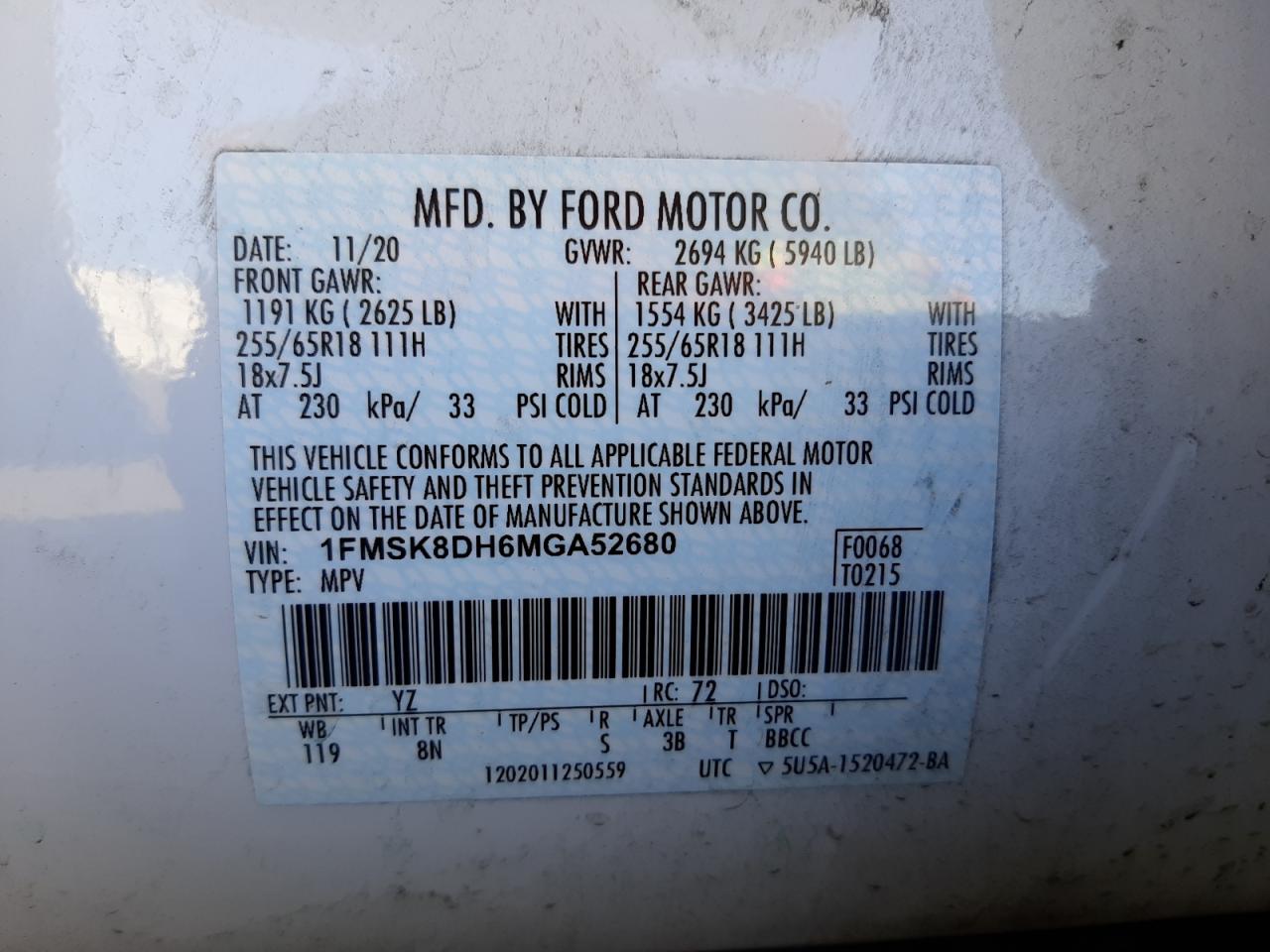 Photo 10 from auction – 2021 FORD EXPLORER X with VIN 1FMSK8DH6MGA52680