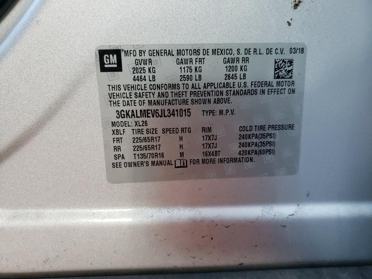 Photo 10 from auction – 2018 GMC TERRAIN SL with VIN 3GKALMEV6JL341015