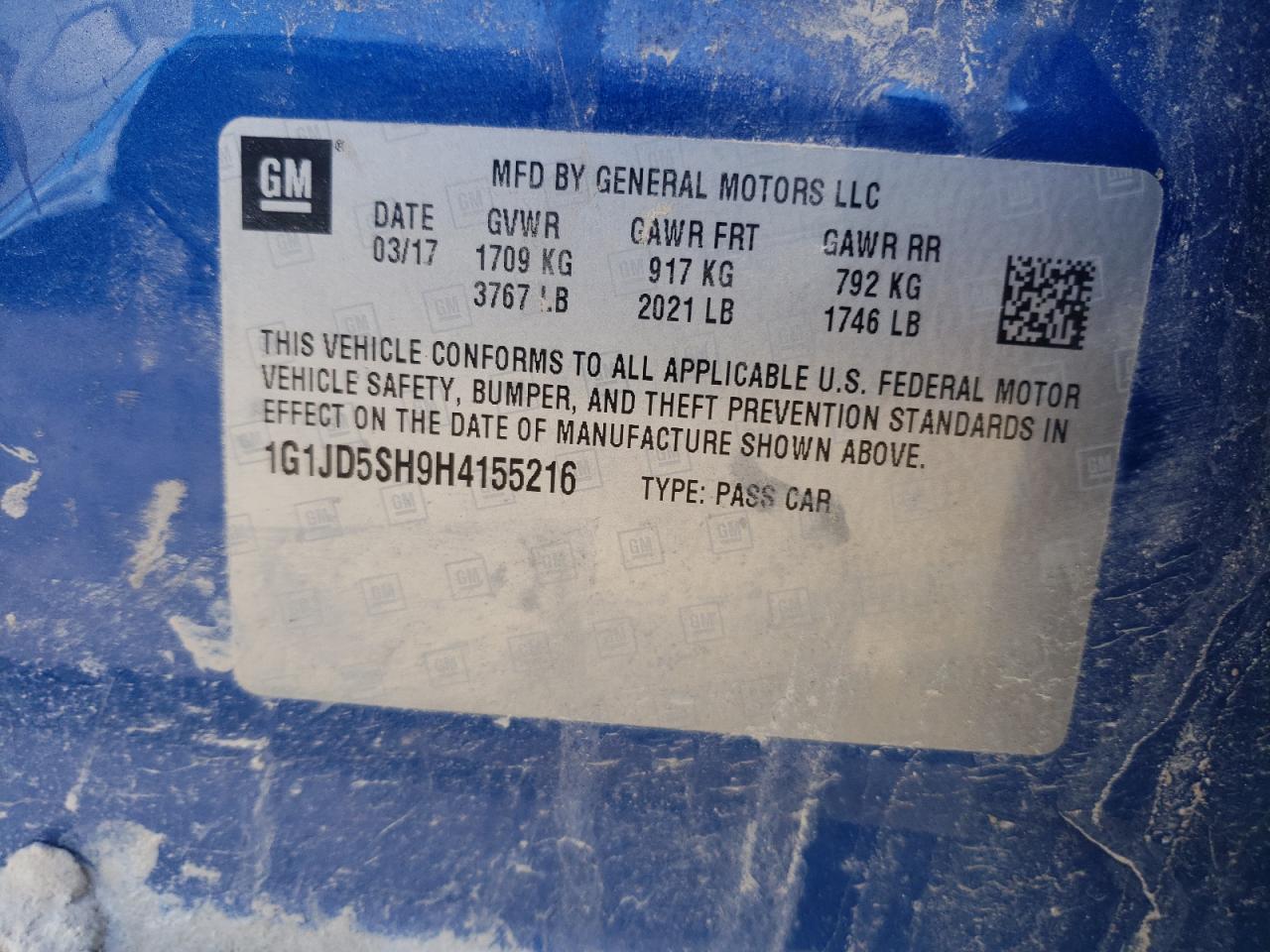 Photo 10 from auction – 2017 CHEVROLET SONIC LT with VIN 1G1JD5SH9H4155216