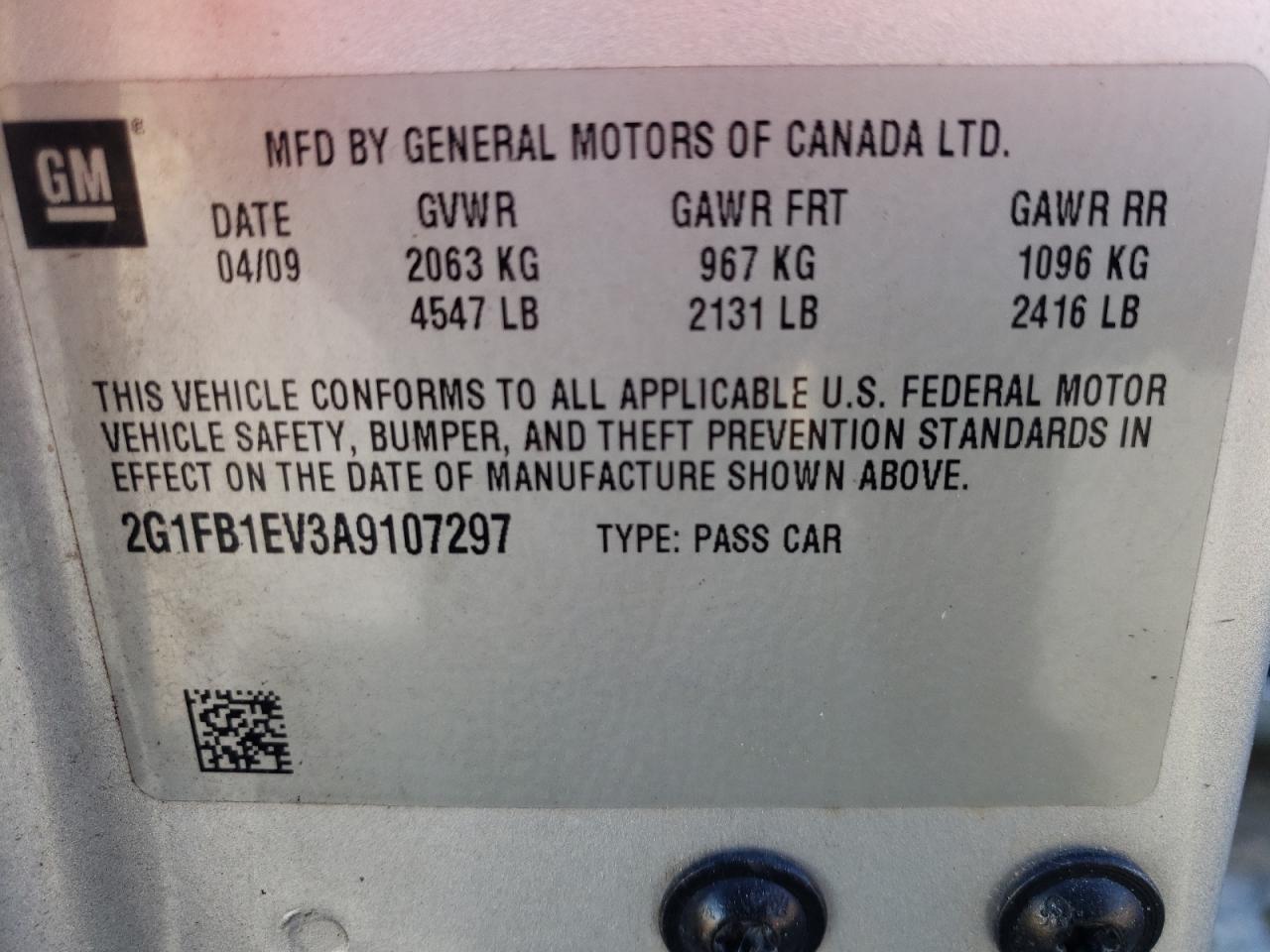Photo 10 from auction – 2010 CHEVROLET CAMARO LT with VIN 2G1FB1EV3A9107297