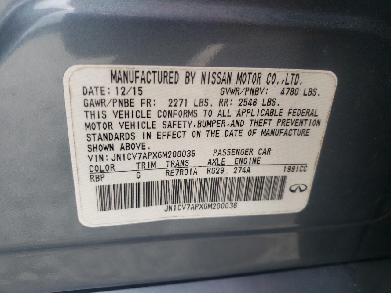 Photo 10 from auction – 2016 INFINITI Q50 BASE with VIN JN1CV7APXGM200036
