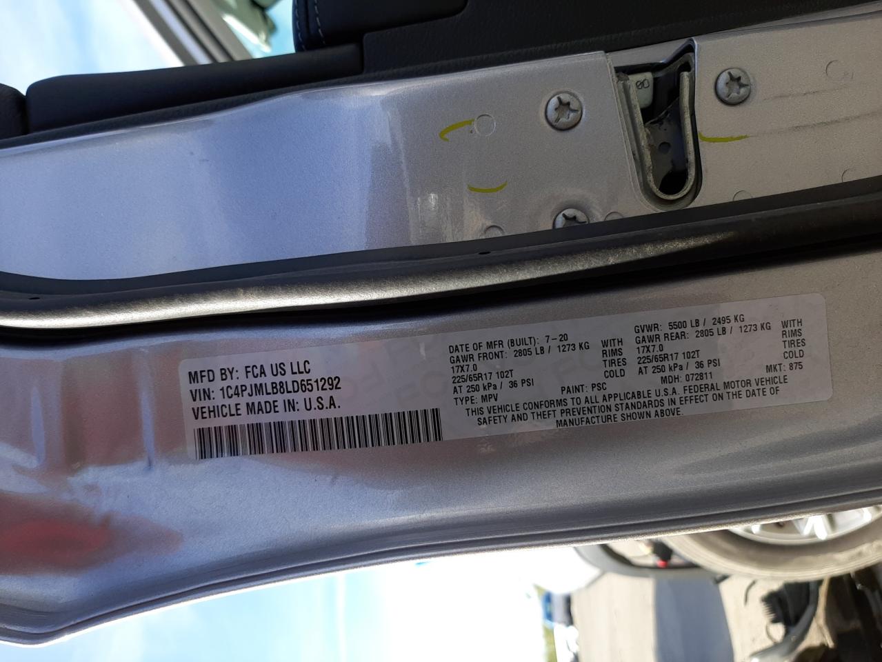 Photo 10 from auction – 2020 JEEP CHEROKEE L with VIN 1C4PJMLB8LD651292