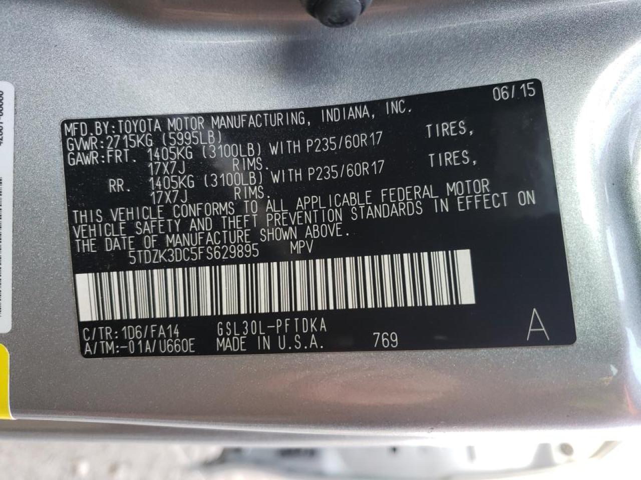 Photo 10 from auction – 2015 TOYOTA SIENNA with VIN 5TDZK3DC5FS629895