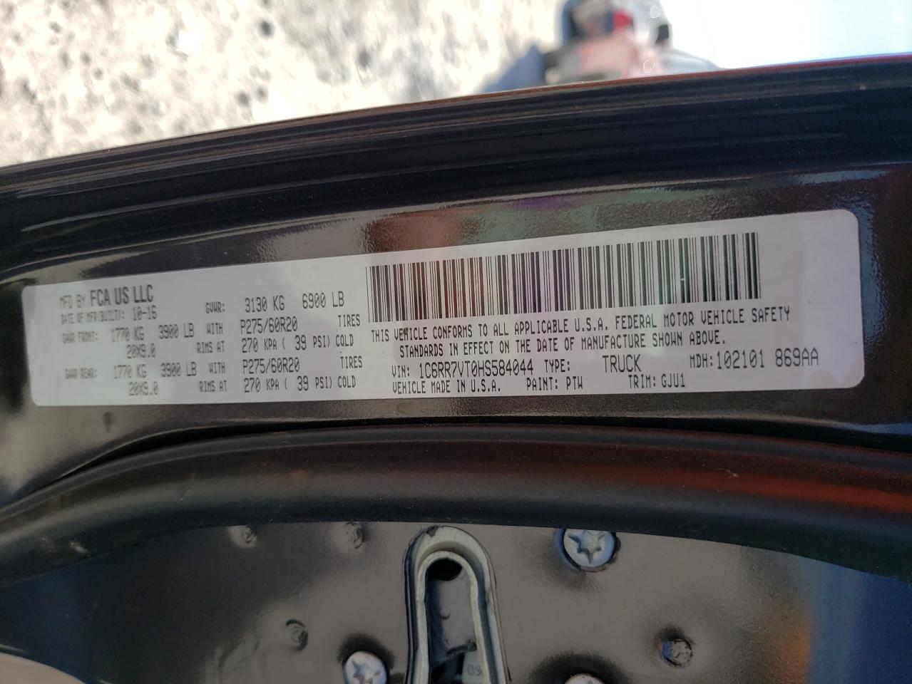 Photo 10 from auction – 2017 RAM 1500 LARAM with VIN 1C6RR7VT0HS584044
