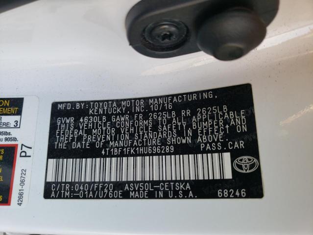 Photo 10 from auction – 2017 TOYOTA CAMRY LE with VIN 4T1BF1FK1HU696289