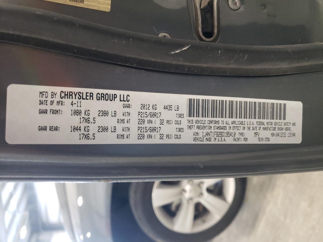 Photo 10 from auction – 2011 JEEP COMPASS SP with VIN 1J4NT1FB2BD195410