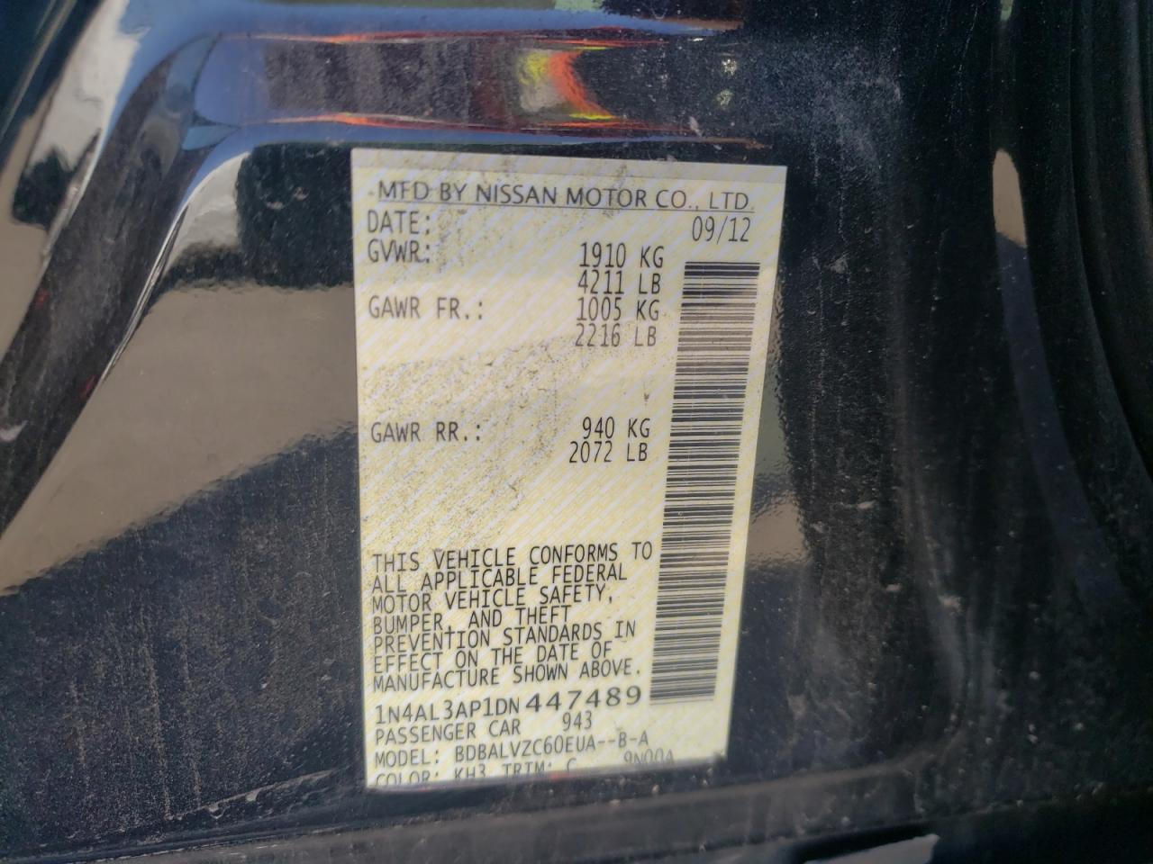 Photo 10 from auction – 2013 NISSAN ALTIMA 2.5 with VIN 1N4AL3AP1DN447489