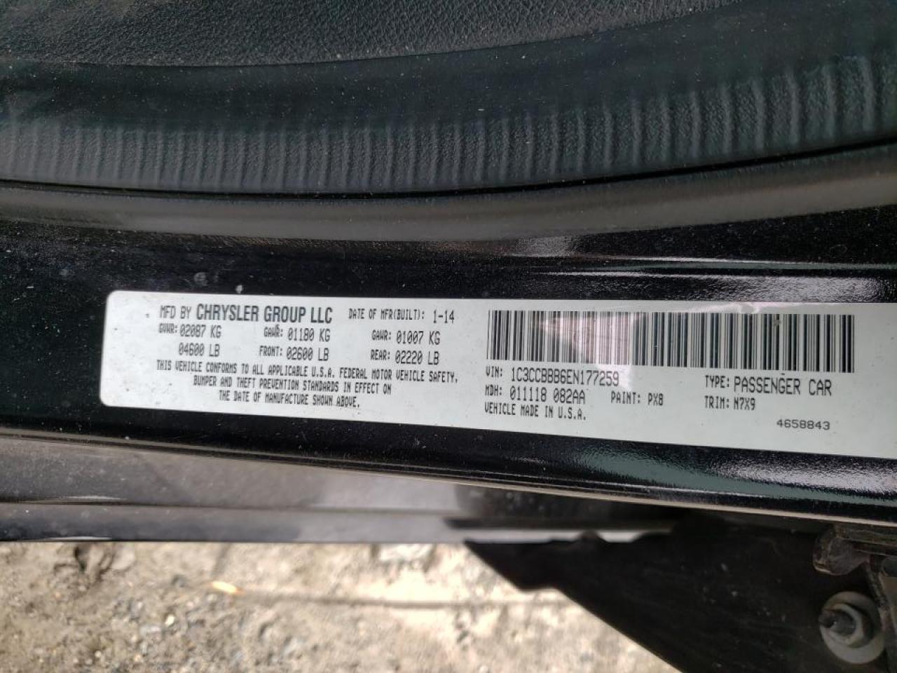 Photo 10 from auction – 2014 CHRYSLER 200 TOURIN with VIN 1C3CCBBB6EN177259