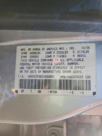Photo 10 from auction – 2007 ACURA TL TYPE S with VIN 19UUA76567A004991
