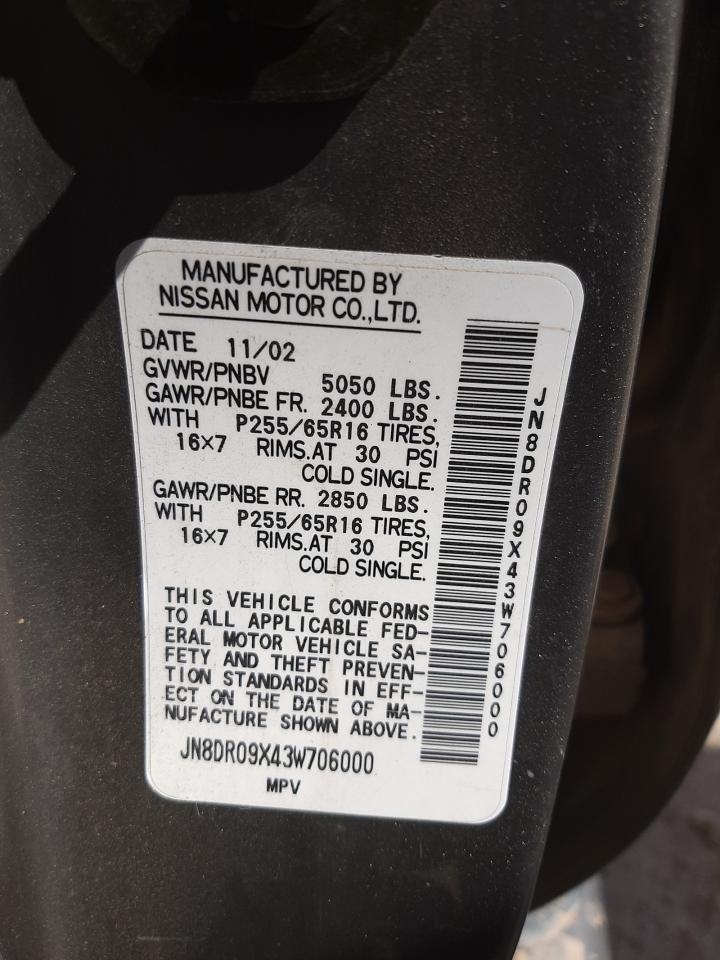 Photo 10 from auction – 2003 NISSAN PATHFINDER with VIN JN8DR09X43W706000