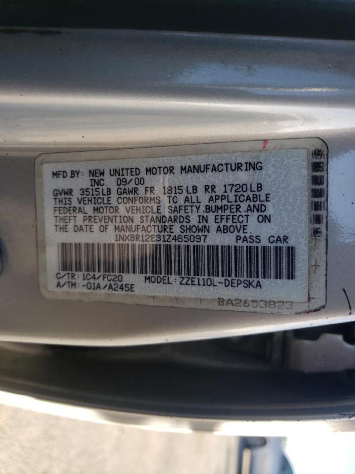Photo 10 from auction – 2001 TOYOTA COROLLA CE with VIN 1NXBR12E31Z465097