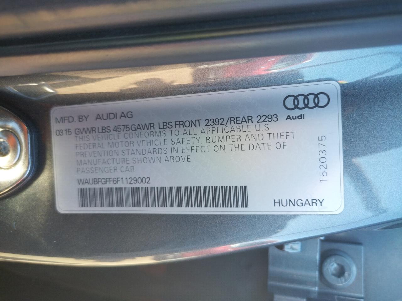Photo 10 from auction – 2015 AUDI A3 with VIN WAUBFGFF6F1129002