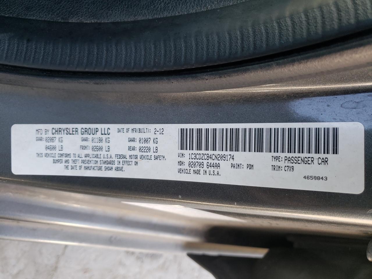Photo 10 from auction – 2012 DODGE AVENGER SX with VIN 1C3CDZCB4CN209174