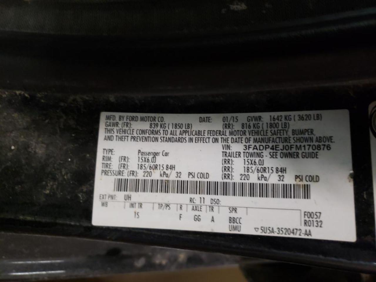 Photo 10 from auction – 2015 FORD FIESTA SE with VIN 3FADP4EJ0FM170876