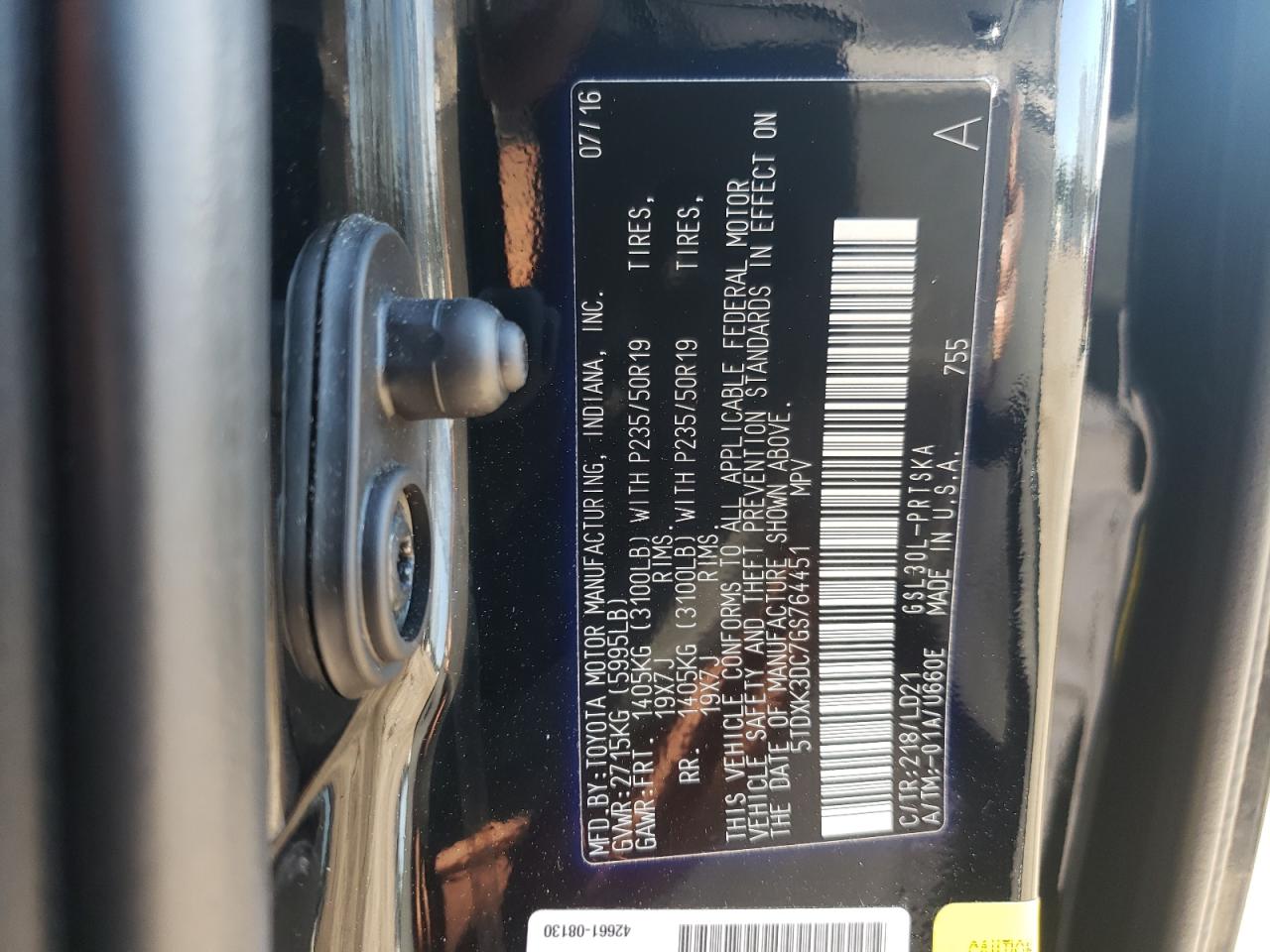 Photo 10 from auction – 2016 TOYOTA SIENNA SE with VIN 5TDXK3DC7GS764451