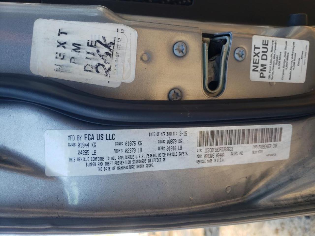 Photo 10 from auction – 2015 DODGE DART SXT with VIN 1C3CDFBB3FD309633