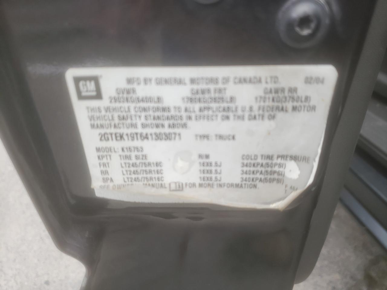 Photo 10 from auction – 2004 GMC NEW SIERRA with VIN 2GTEK19T641303071