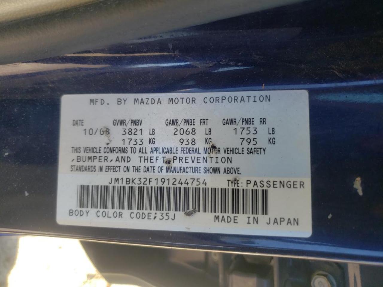Photo 10 from auction – 2009 MAZDA 3 I with VIN JM1BK32F191244754