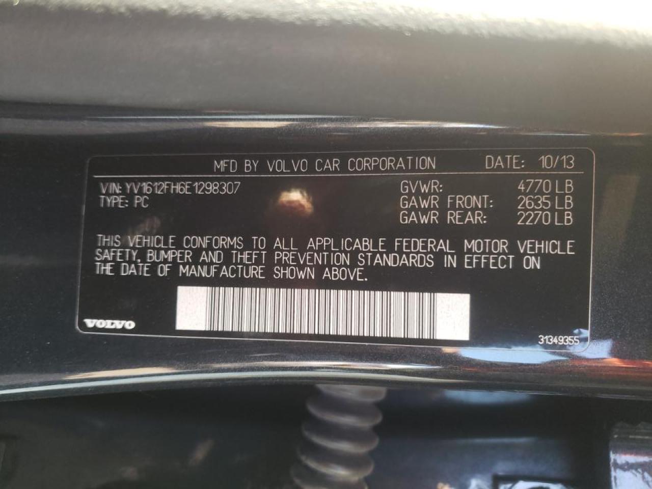 Photo 10 from auction – 2014 VOLVO S60 T5 with VIN YV1612FH6E1298307