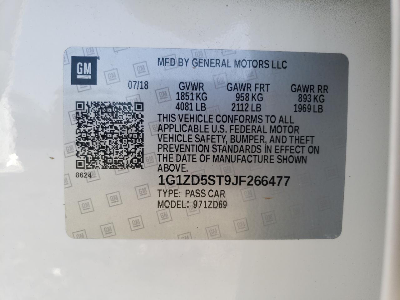 Photo 10 from auction – 2018 CHEVROLET MALIBU LT with VIN 1G1ZD5ST9JF266477