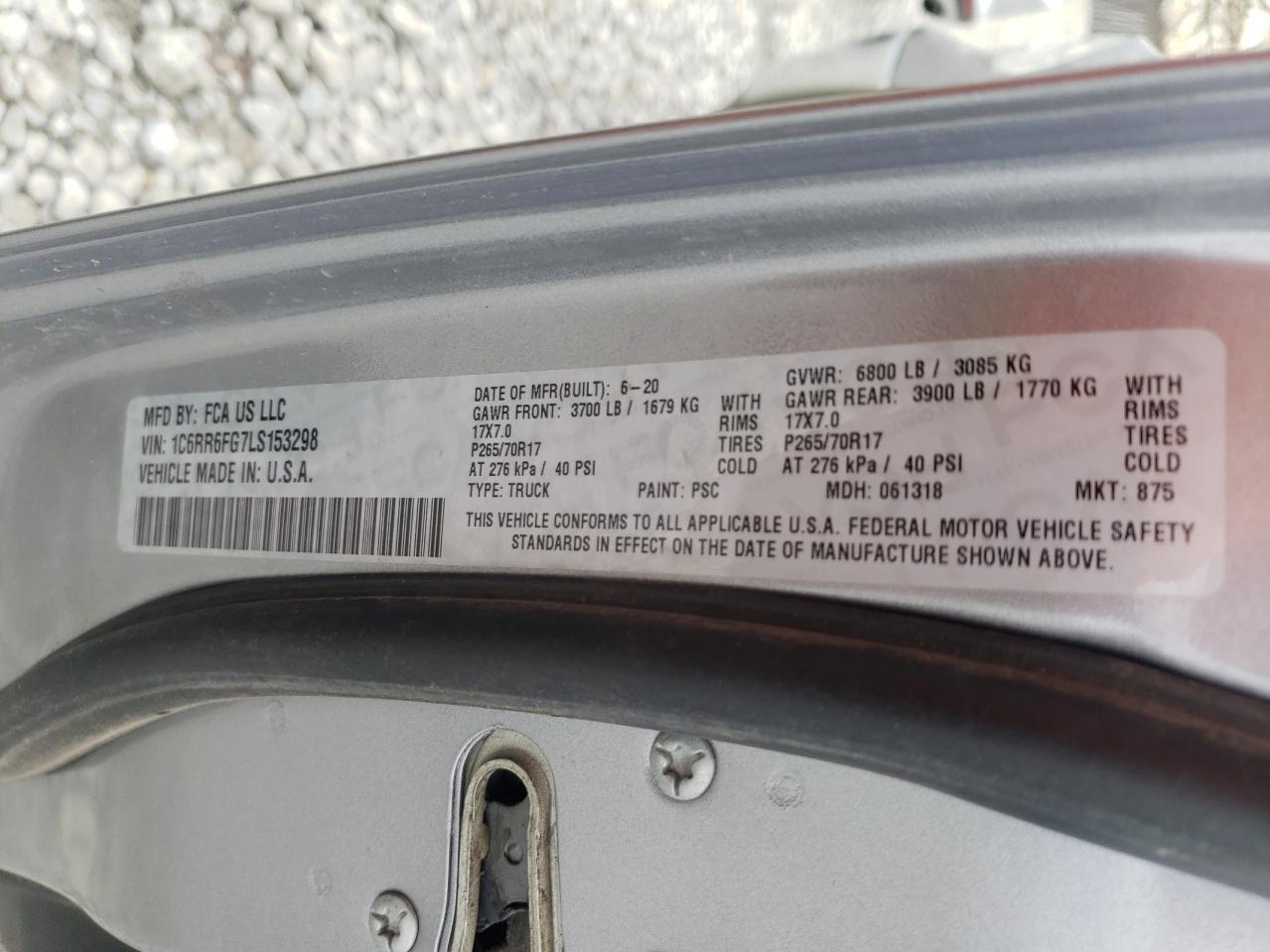 Photo 10 from auction – 2020 RAM 1500 CLASS with VIN 1C6RR6FG7LS153298