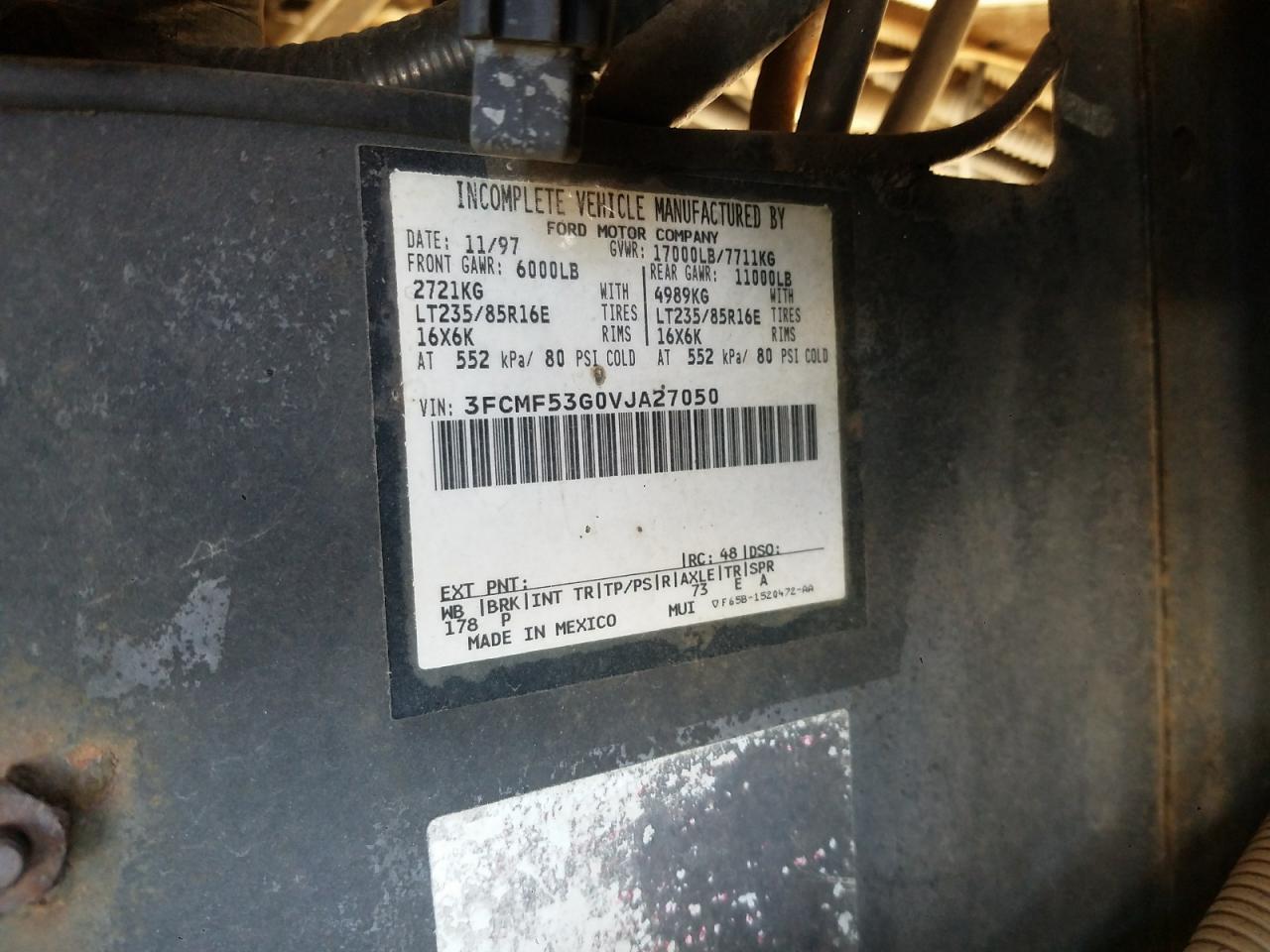 Photo 10 from auction – 1997 FORD F350 with VIN 3FCMF53G0VJA27050