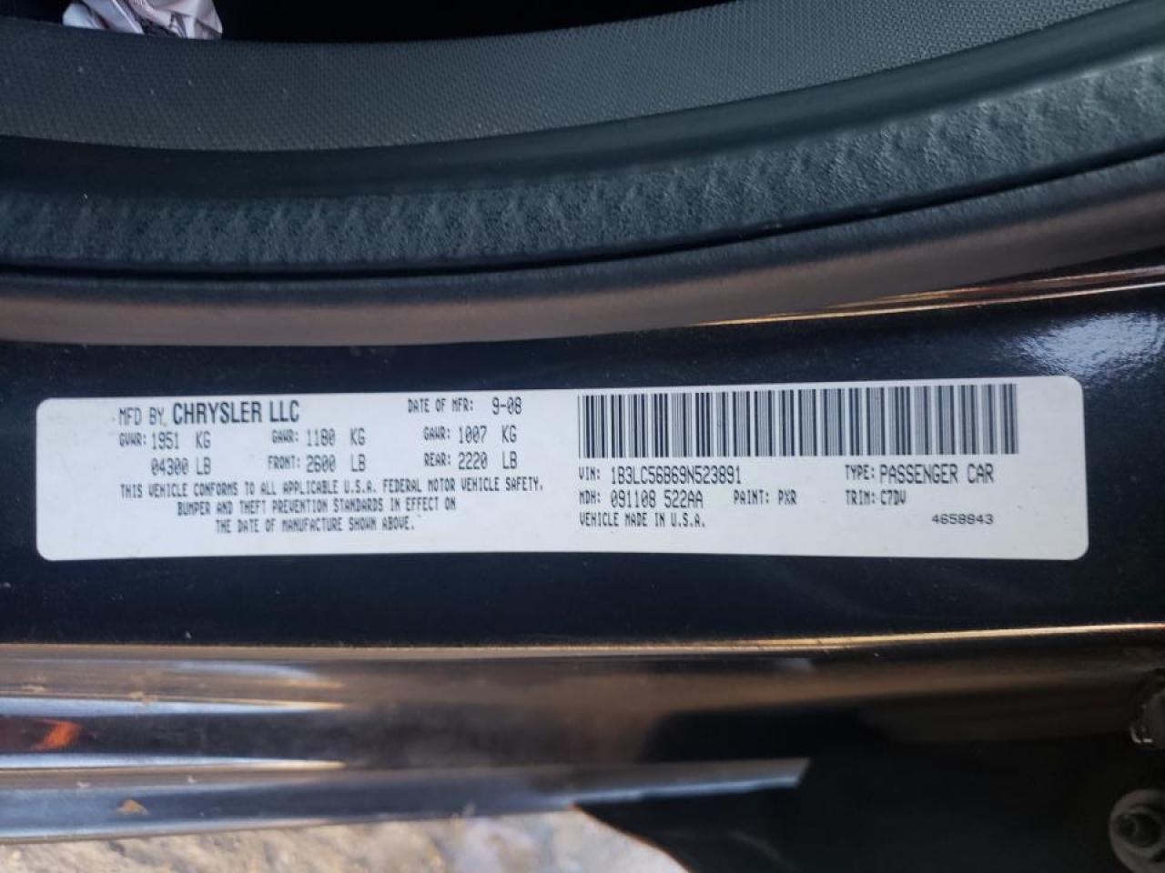 Photo 10 from auction – 2009 DODGE AVENGER SX with VIN 1B3LC56B69N523891