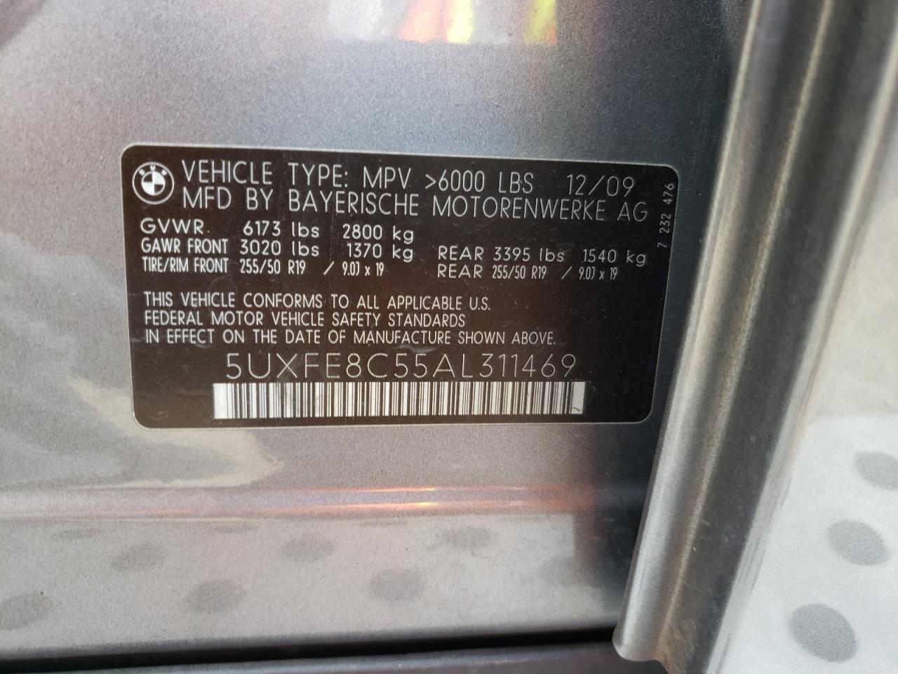 Photo 10 from auction – 2010 BMW X5 XDRIVE4 with VIN 5UXFE8C55AL311469